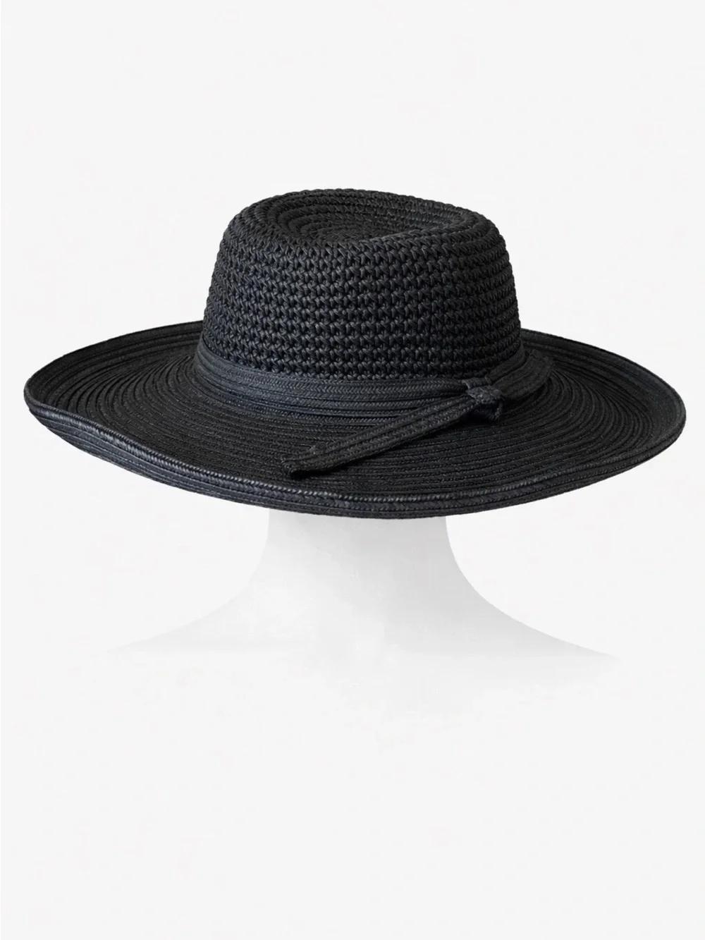 Silver Wave Black Straw Sun Hat Wide Brim Boho Resort Beach Glam NWOT